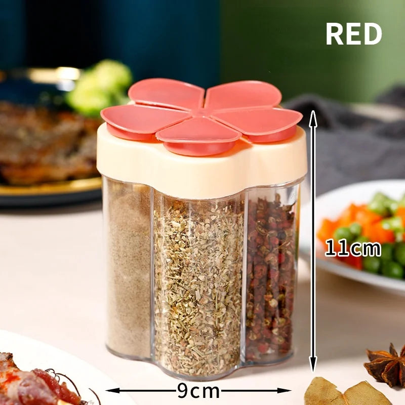 5 in 1 Multifunctional Flap Seasoning Container SeasoningJar Spices Bottle Sealed Lid KitchenSpice Tank Rack Kitchen