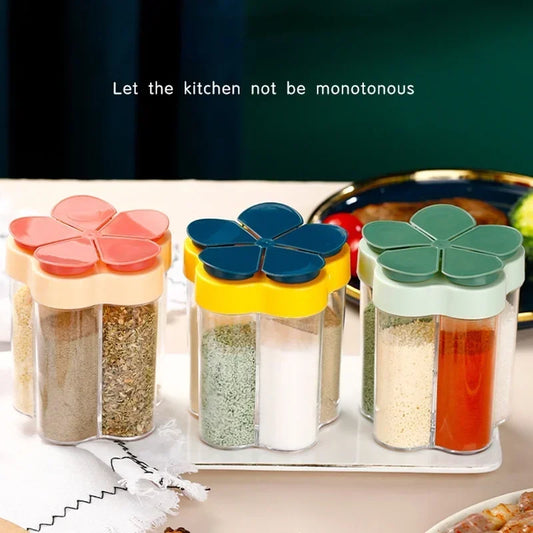 5 in 1 Multifunctional Flap Seasoning Container SeasoningJar Spices Bottle Sealed Lid KitchenSpice Tank Rack Kitchen