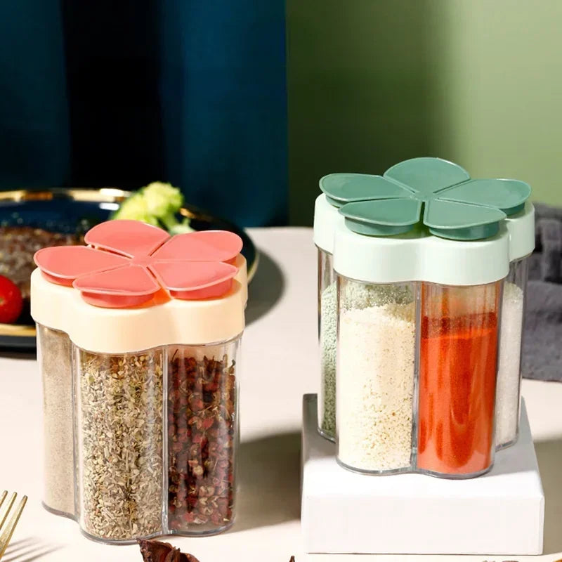 5 in 1 Multifunctional Flap Seasoning Container SeasoningJar Spices Bottle Sealed Lid KitchenSpice Tank Rack Kitchen