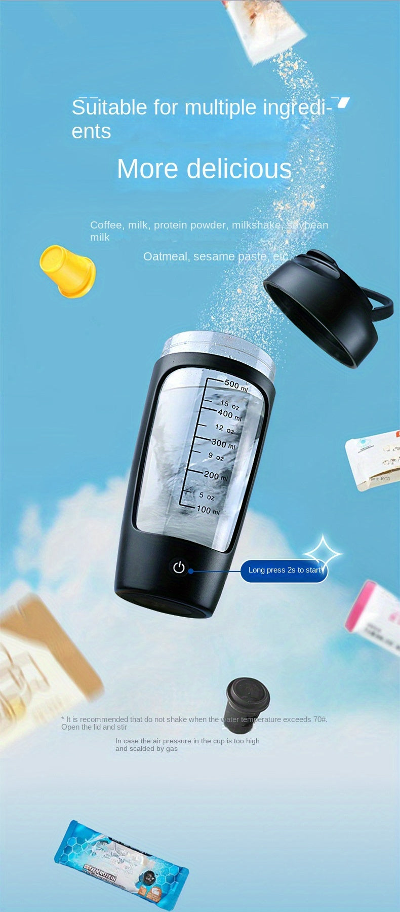 500ML Electric Protein Powder Mixing Cup Automatic Shaker Bottle Mixer Shake Bottle Milk Coffee Blender Kettle fro Gym