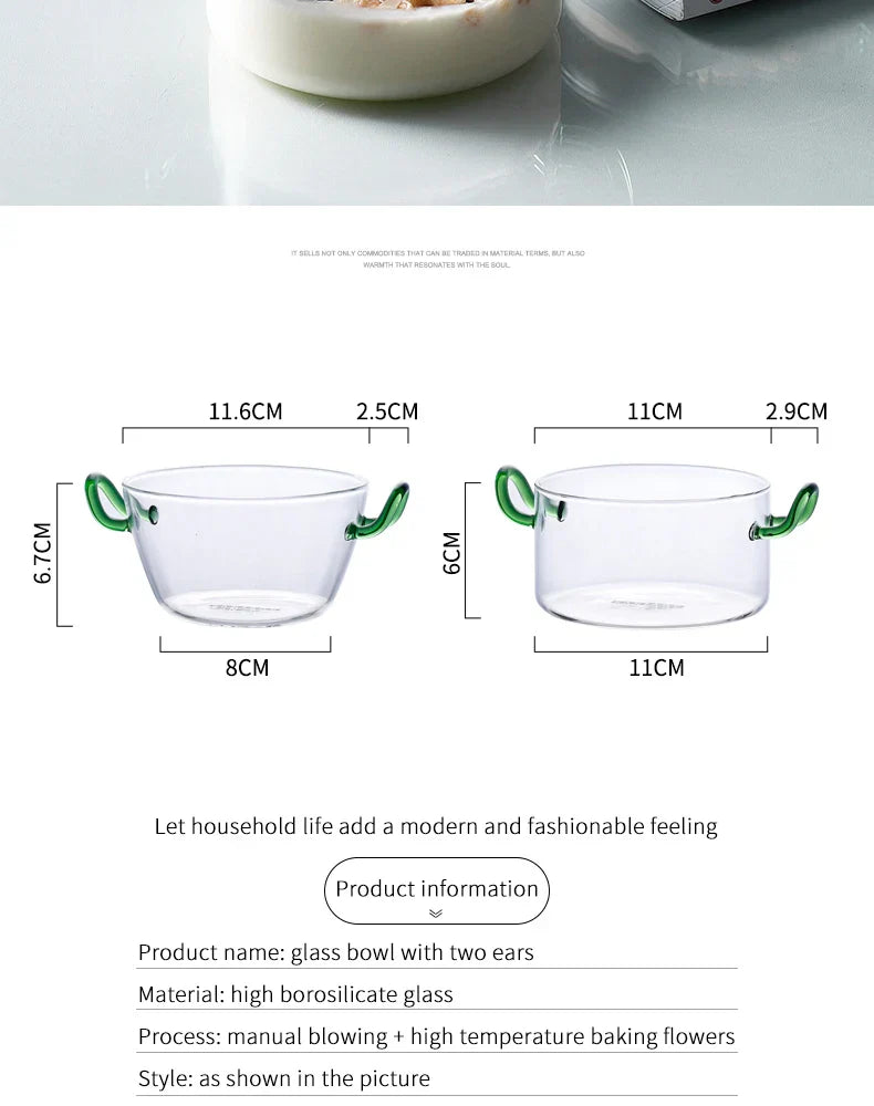 500ml Glass Salad Bowl With Handle Dessert Bowl Microwave Oven Heat-Resistant Breakfast Oats Ice Cream Household Bowls