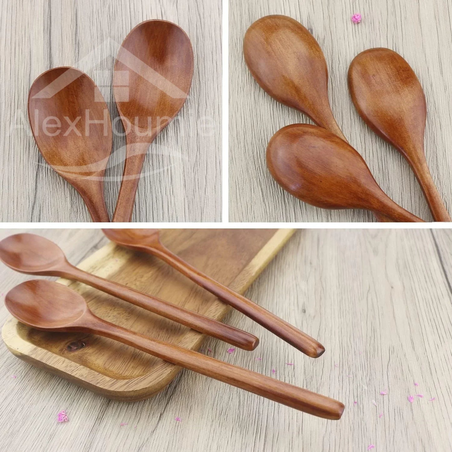 6 Piece Wooden Spoon Bamboo Kitchen Korean Style 9 ’’ Inch Natural Wood Soup Tableware Cooking Honey Coffee Spoon