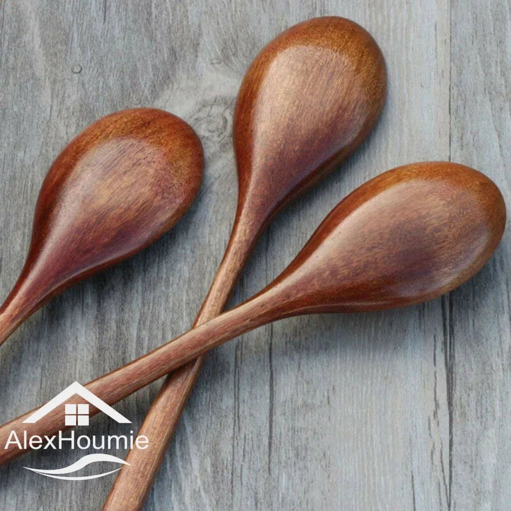 6 Piece Wooden Spoon Bamboo Kitchen Korean Style 9 ’’ Inch Natural Wood Soup Tableware Cooking Honey Coffee Spoon