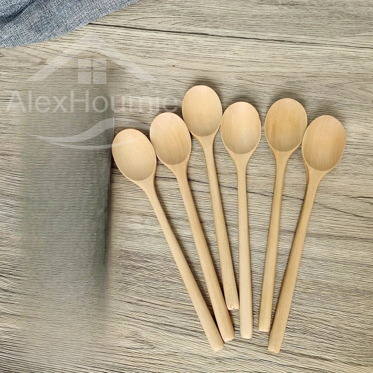 6 Piece Wooden Spoon Bamboo Kitchen Korean Style 9 ’’ Inch Natural Wood Soup Tableware Cooking Honey Coffee Spoon