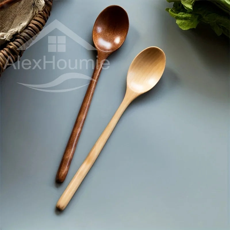 6 Piece Wooden Spoon Bamboo Kitchen Korean Style 9 ’’ Inch Natural Wood Soup Tableware Cooking Honey Coffee Spoon