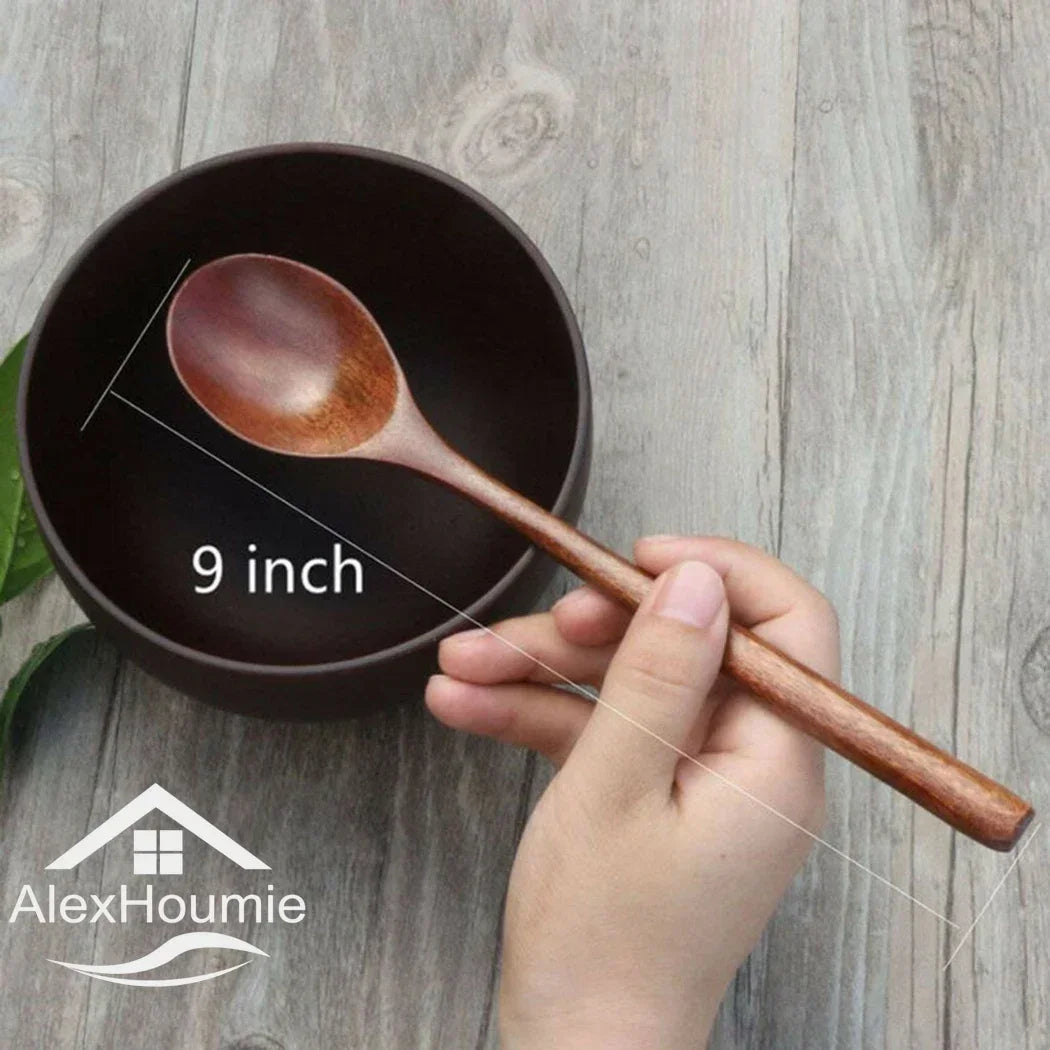 6 Piece Wooden Spoon Bamboo Kitchen Korean Style 9 ’’ Inch Natural Wood Soup Tableware Cooking Honey Coffee Spoon