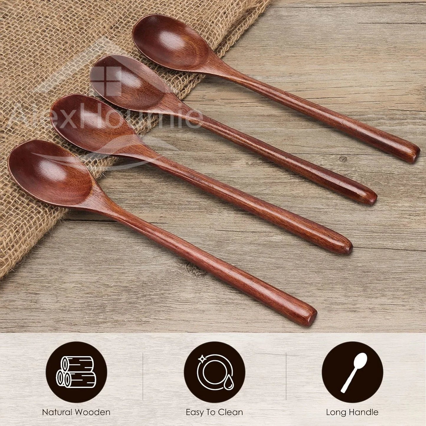 6 Piece Wooden Spoon Bamboo Kitchen Korean Style 9 ’’ Inch Natural Wood Soup Tableware Cooking Honey Coffee Spoon