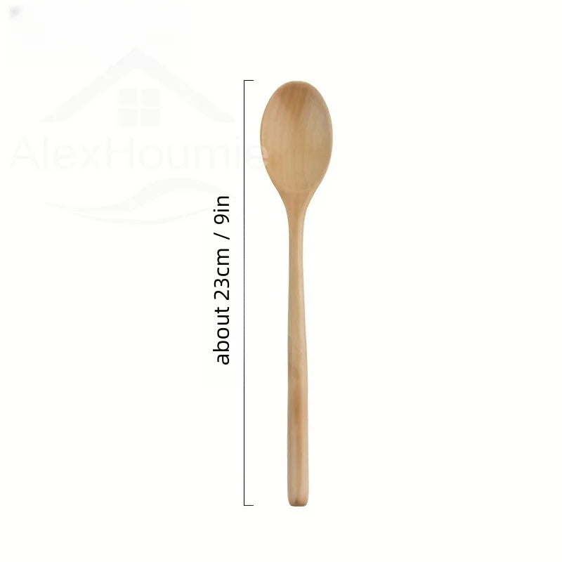 6 Piece Wooden Spoon Bamboo Kitchen Korean Style 9 ’’ Inch Natural Wood Soup Tableware Cooking Honey Coffee Spoon