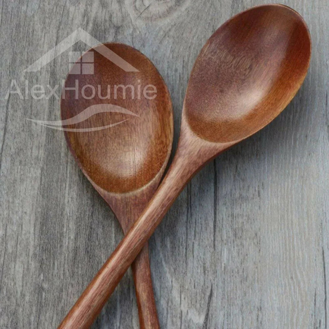 6 Piece Wooden Spoon Bamboo Kitchen Korean Style 9 ’’ Inch Natural Wood Soup Tableware Cooking Honey Coffee Spoon