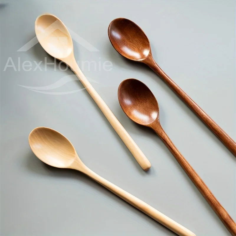 6 Piece Wooden Spoon Bamboo Kitchen Korean Style 9 ’’ Inch Natural Wood Soup Tableware Cooking Honey Coffee Spoon