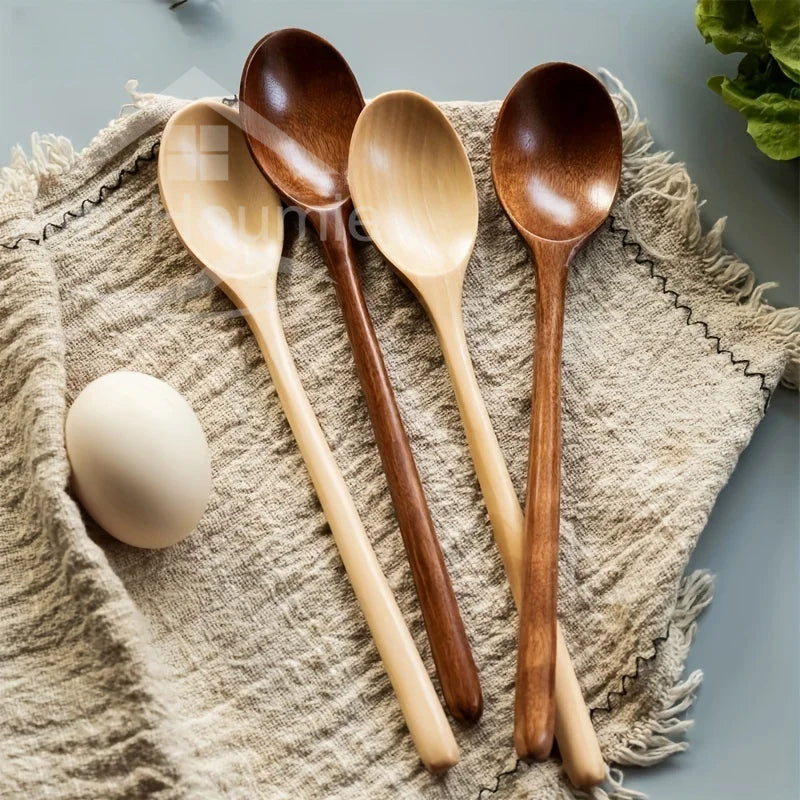 6 Piece Wooden Spoon Bamboo Kitchen Korean Style 9 ’’ Inch Natural Wood Soup Tableware Cooking Honey Coffee Spoon