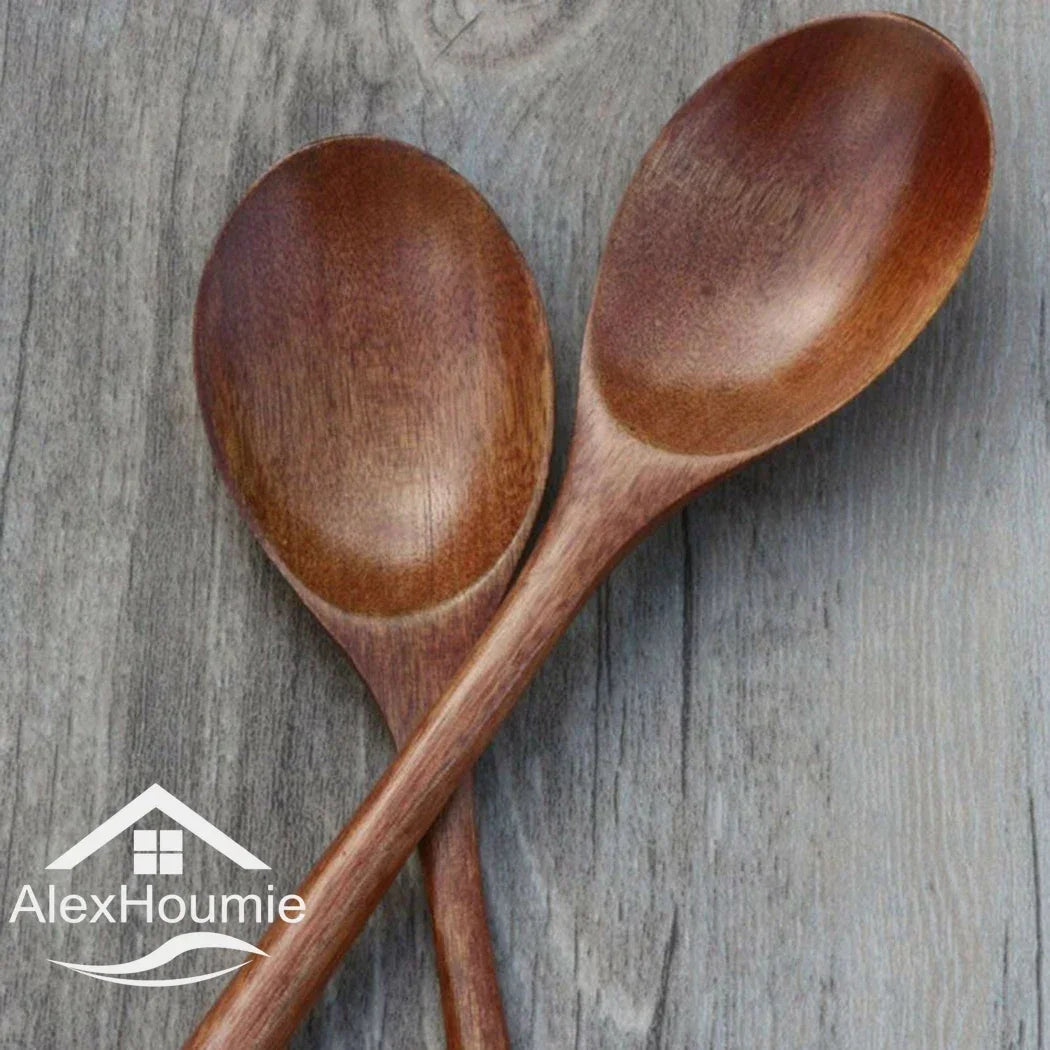 6 Piece Wooden Spoon Bamboo Kitchen Korean Style 9 ’’ Inch Natural Wood Soup Tableware Cooking Honey Coffee Spoon