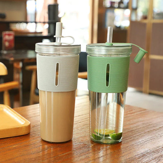 710ml/24oz Large Capacity Coffee Cup Plastic Water Bottle With Straw High Temperature Resistant Clear,Reusable Cups