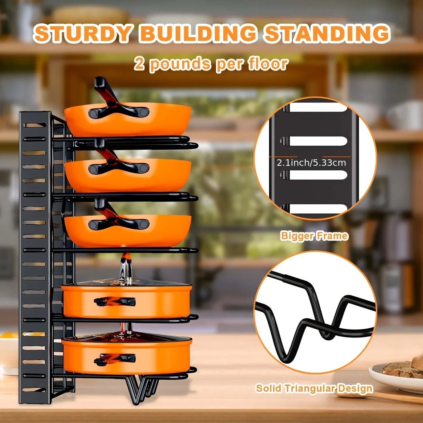 8-Tier Duty Pot Rack Organizer Durable Metal,Space-saving Cabinet Holder for Pots,Pans and lids-Keep Your Kitchen Neat