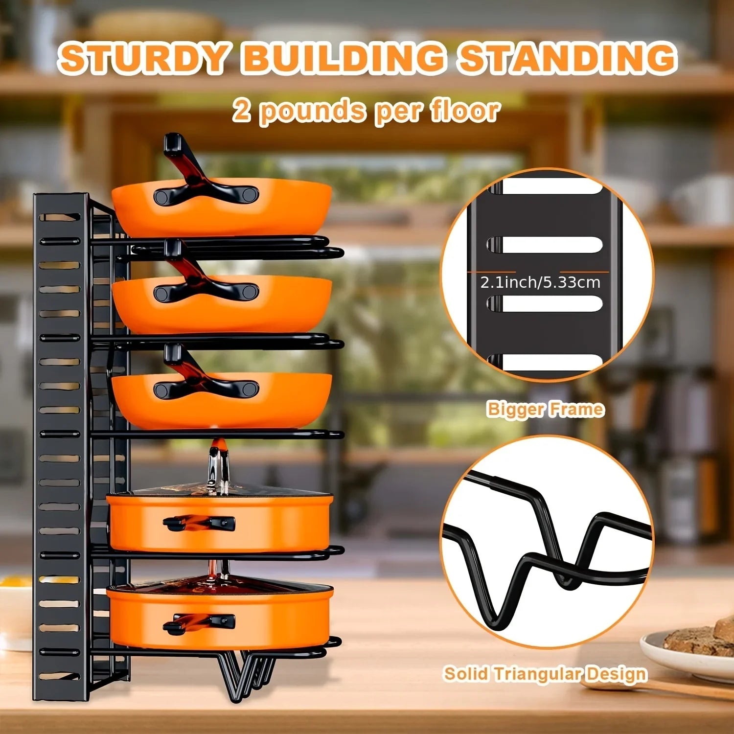 8-Tier Duty Pot Rack Organizer Durable Metal,Space-saving Cabinet Holder for Pots,Pans and lids-Keep Your Kitchen Neat