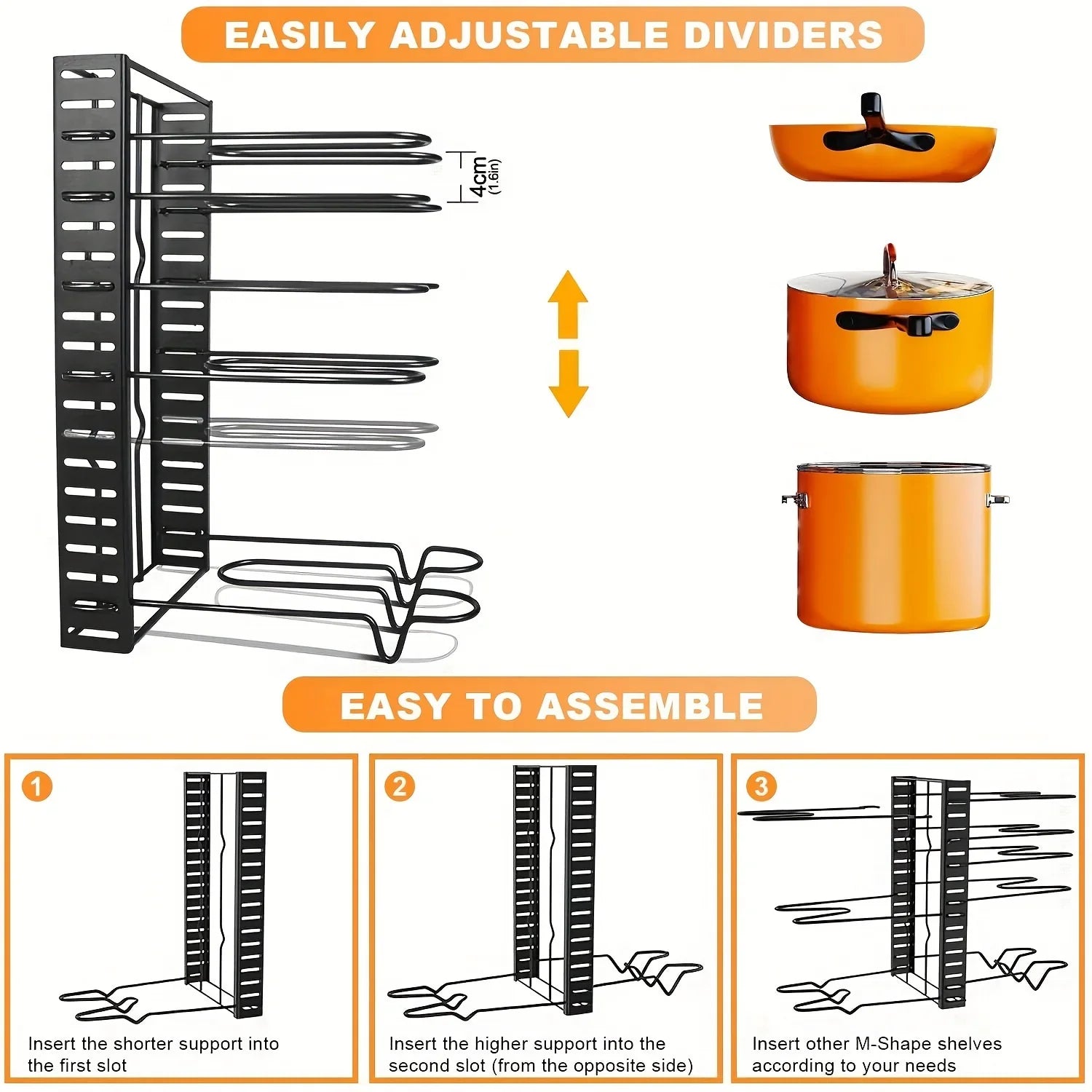 8-Tier Duty Pot Rack Organizer Durable Metal,Space-saving Cabinet Holder for Pots,Pans and lids-Keep Your Kitchen Neat