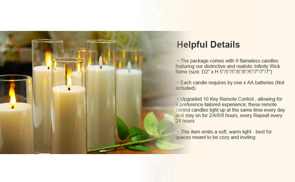 9Pcs LED Flameless Candles Light Simulation Acrylic Wedding Romantic Candle Lamp with Remote Control Party Christmas