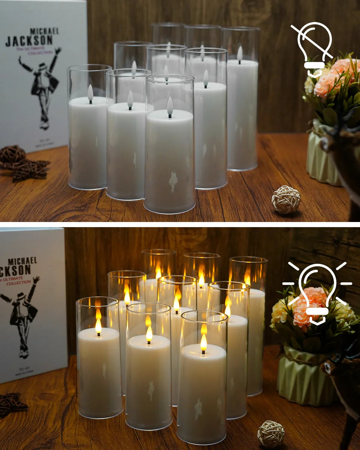 9Pcs LED Flameless Candles Light Simulation Acrylic Wedding Romantic Candle Lamp with Remote Control Party Christmas