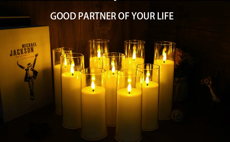 9Pcs LED Flameless Candles Light Simulation Acrylic Wedding Romantic Candle Lamp with Remote Control Party Christmas