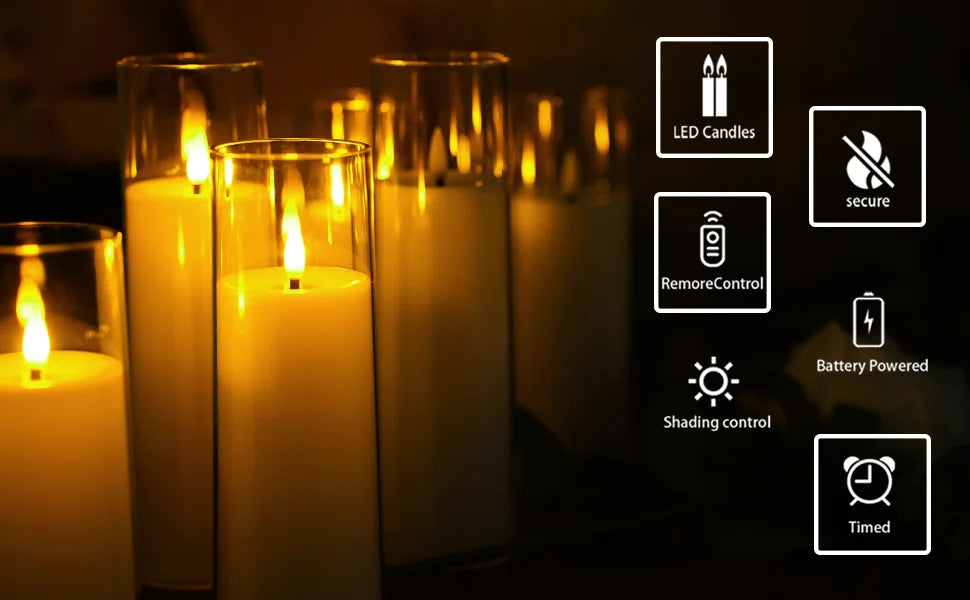 9Pcs LED Flameless Candles Light Simulation Acrylic Wedding Romantic Candle Lamp with Remote Control Party Christmas