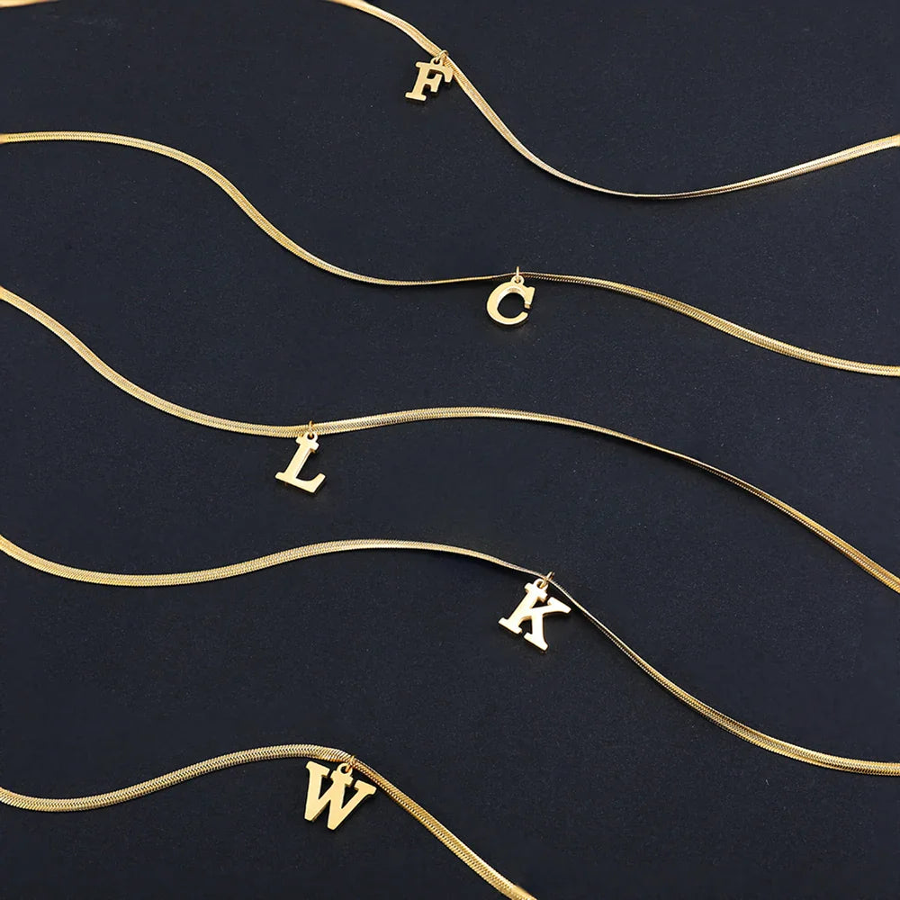 A-Z Alphabet Gold Plated Stainless Steel Pendant Necklace for Women Snake Chain Initial Letter Clavicle Necklaces