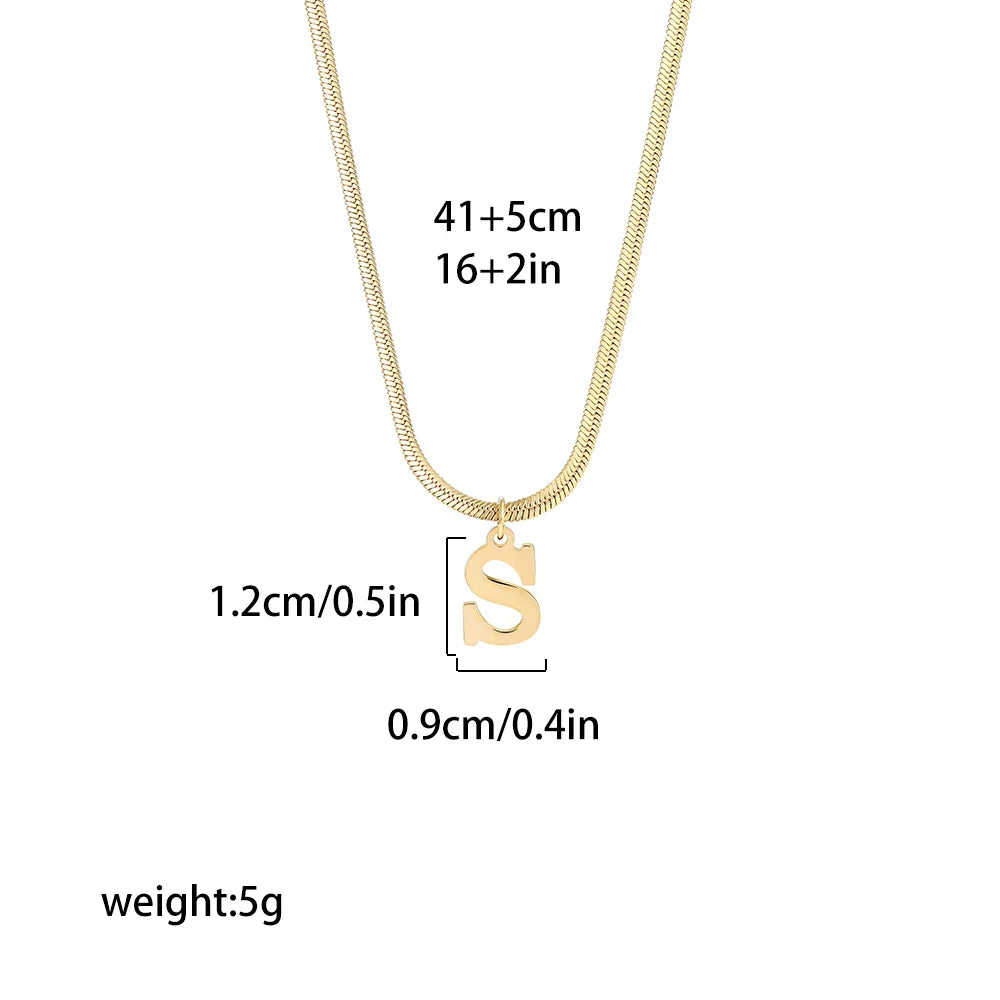 A-Z Alphabet Gold Plated Stainless Steel Pendant Necklace for Women Snake Chain Initial Letter Clavicle Necklaces