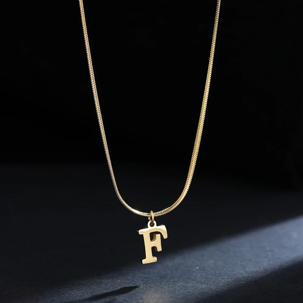 A-Z Alphabet Gold Plated Stainless Steel Pendant Necklace for Women Snake Chain Initial Letter Clavicle Necklaces