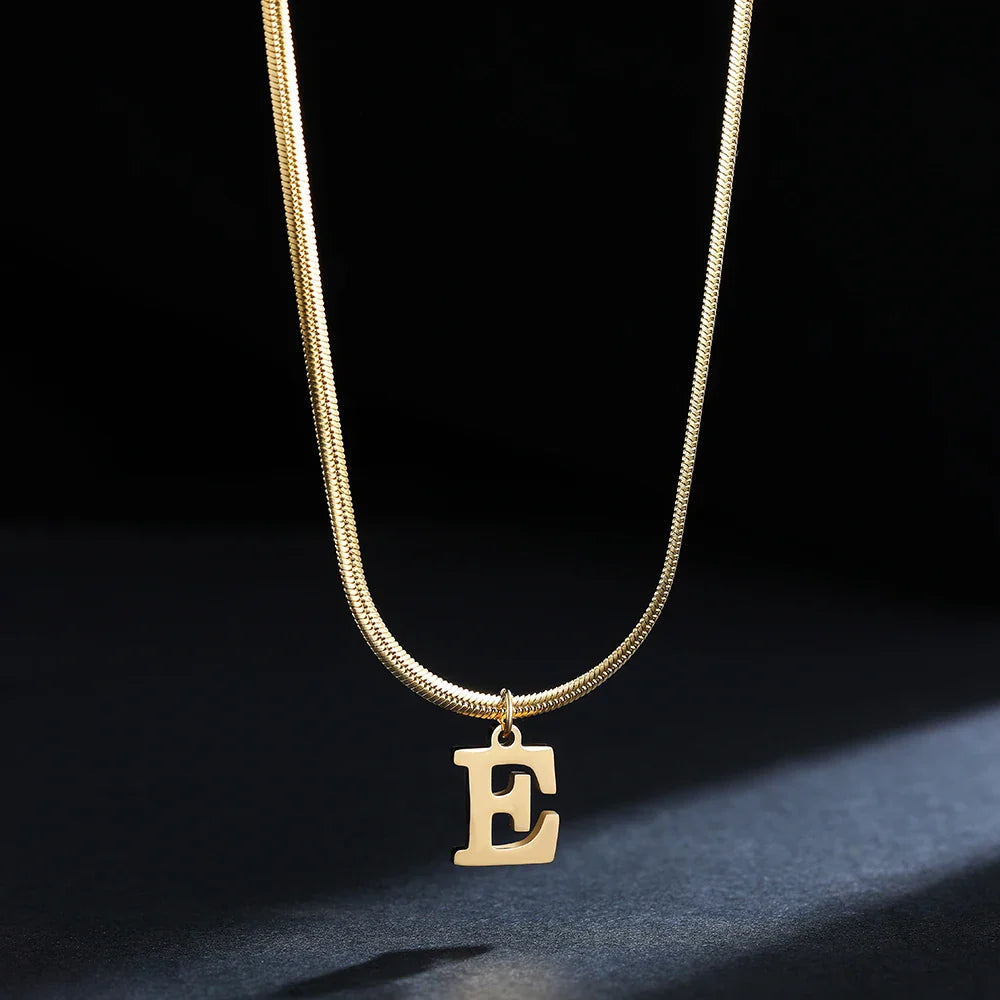 A-Z Alphabet Gold Plated Stainless Steel Pendant Necklace for Women Snake Chain Initial Letter Clavicle Necklaces