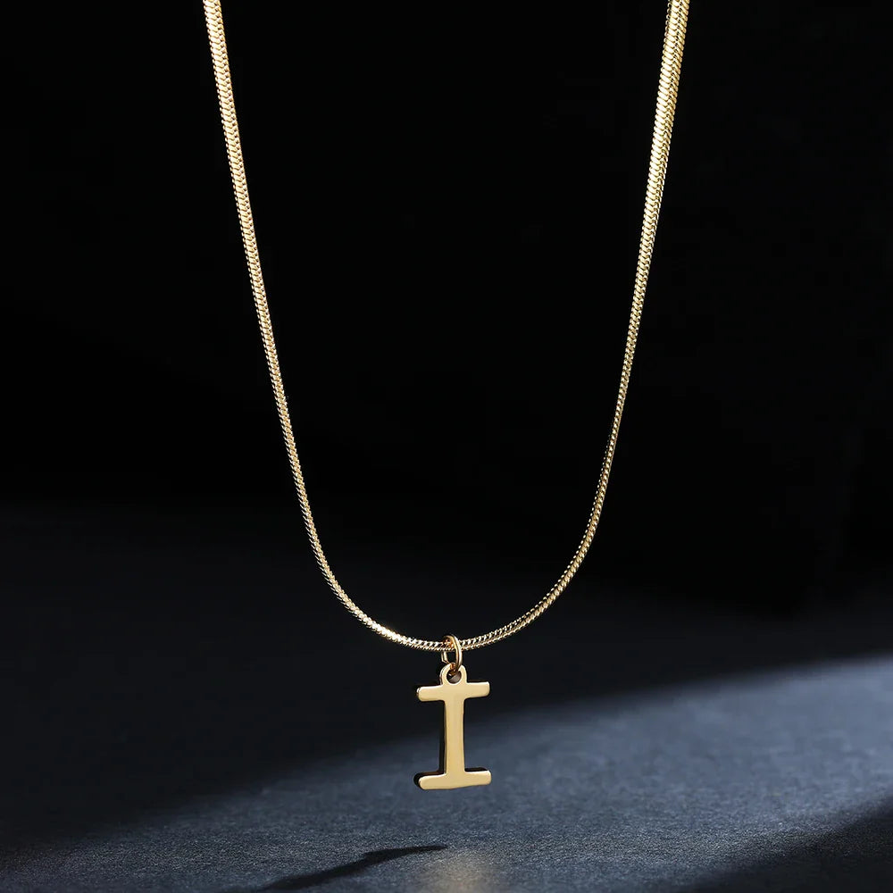 A-Z Alphabet Gold Plated Stainless Steel Pendant Necklace for Women Snake Chain Initial Letter Clavicle Necklaces