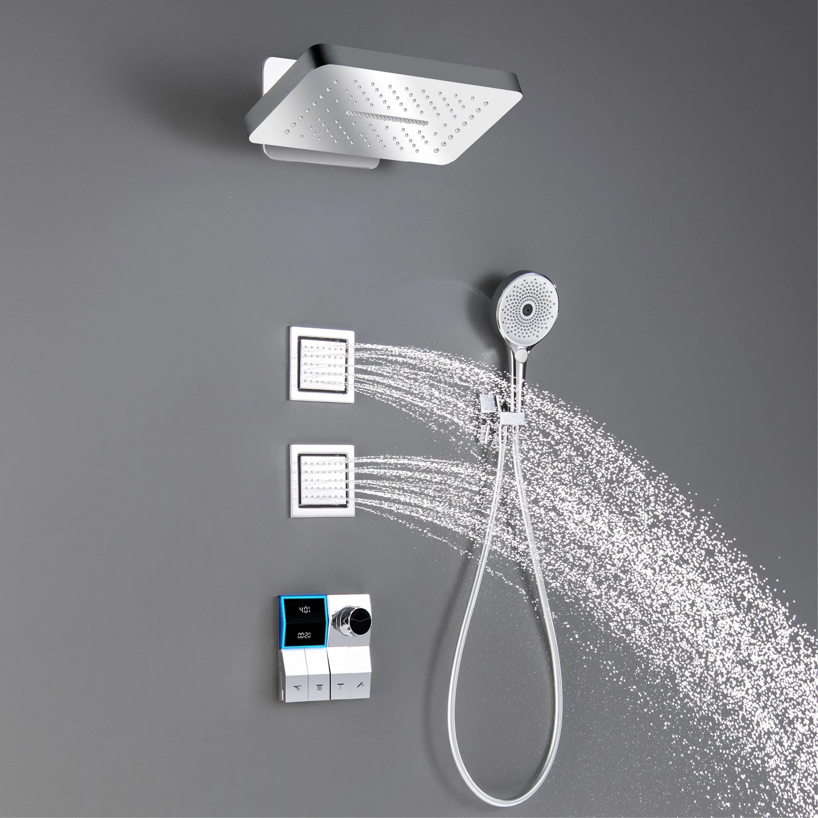 AITANA Luxury Brass White Shower System LED Light Digital Display Design with Constant Temperature Wall Mounted