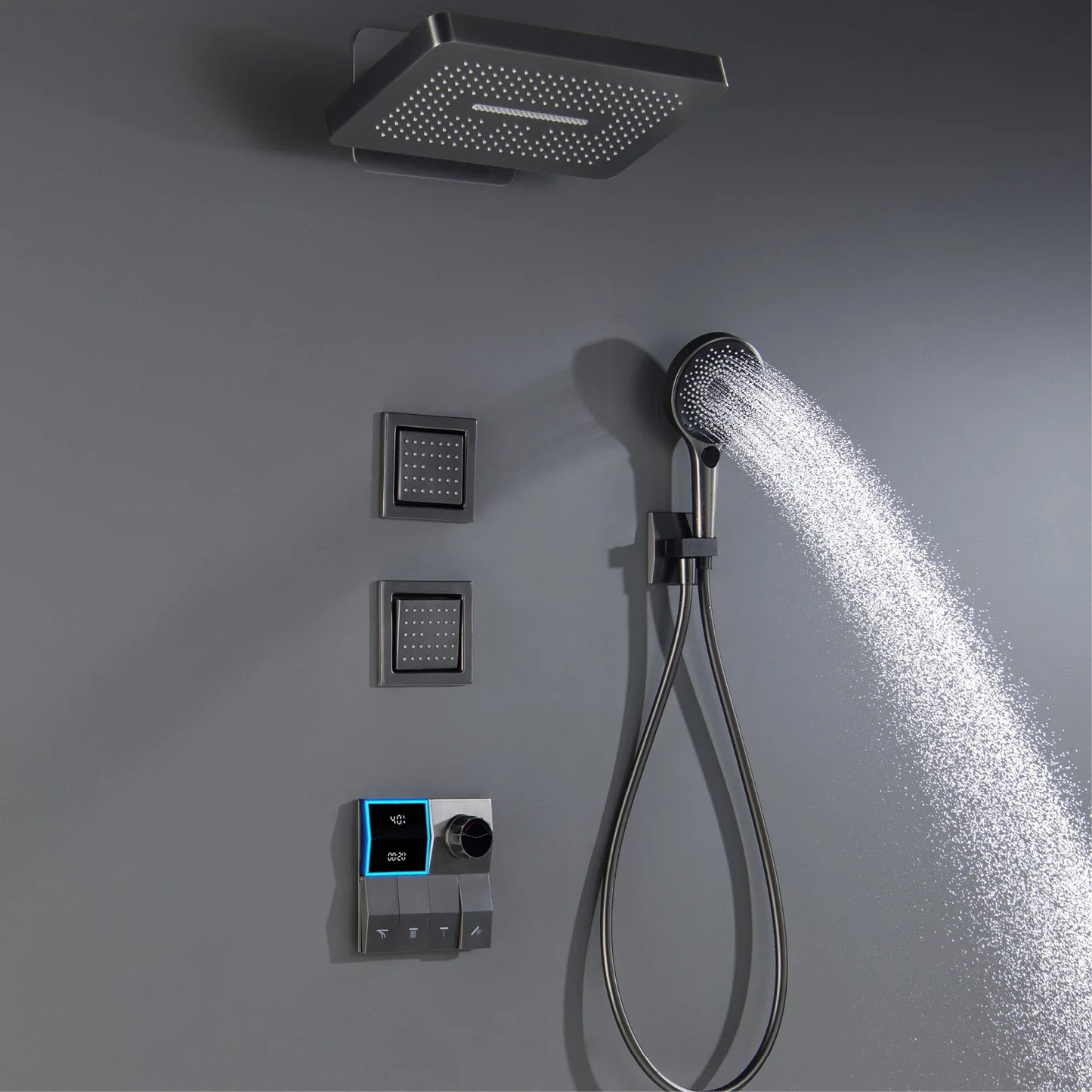 AITANA Luxury Brass White Shower System LED Light Digital Display Design with Constant Temperature Wall Mounted