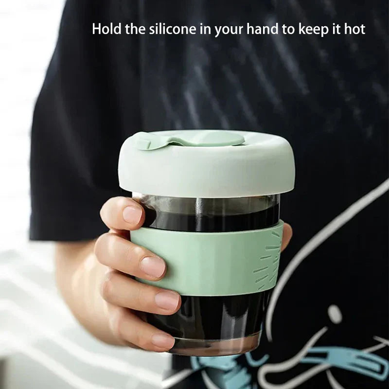 Anti-skid Transparent Heat Resistant Coffee Glass 350ml Portable Travel Silicone Sleeve Glass Milk Mug Glass Tea Cup Mug