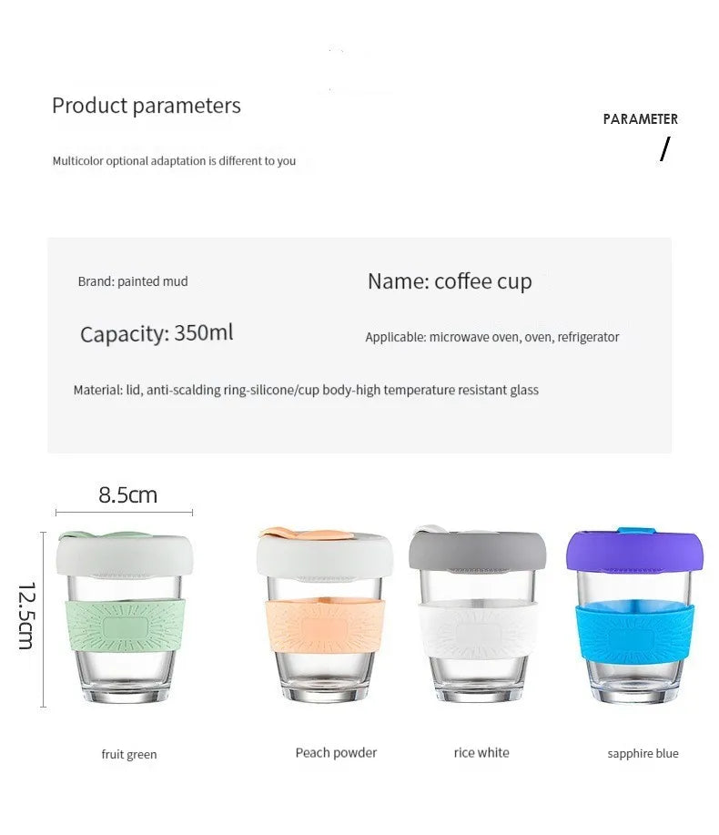 Anti-skid Transparent Heat Resistant Coffee Glass 350ml Portable Travel Silicone Sleeve Glass Milk Mug Glass Tea Cup Mug