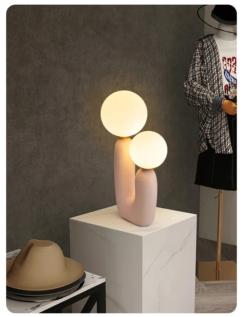 Art resin double-ended table lamp white/pink/green creative fashion Chinese living room study bedroom decorative light