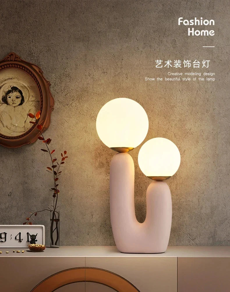 Art resin double-ended table lamp white/pink/green creative fashion Chinese living room study bedroom decorative light