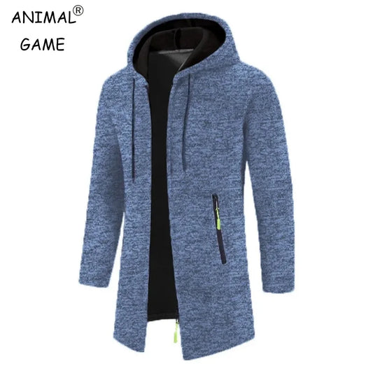 Autum Men Long Sleeve Hooded Sweater Warm Zipper Jacket Coats Solid Color Oversize Sweatshirts Winter Streetwear Zip Up