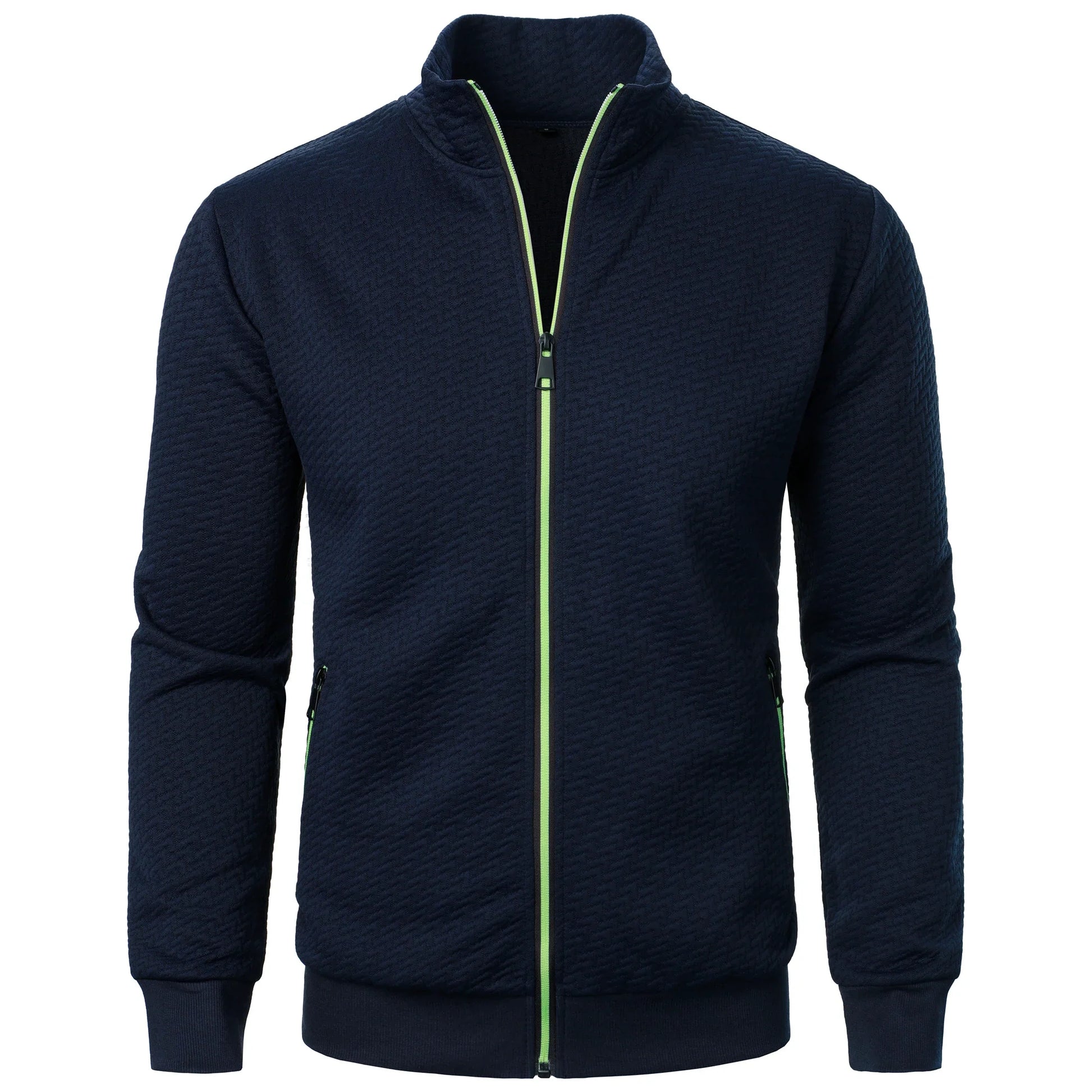 Autumn and winter men’s jacquard zipper stand collar casual hoodie top