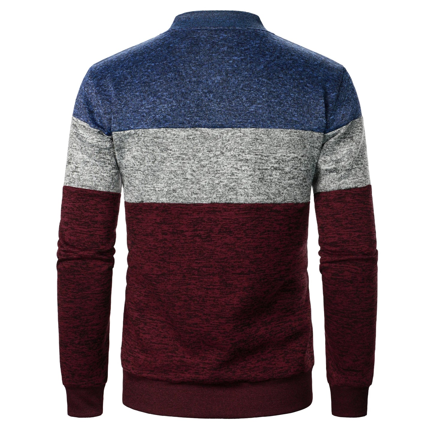 Autumn/winter men’s stand-up collar striped check zipper knit top with fashion color matching