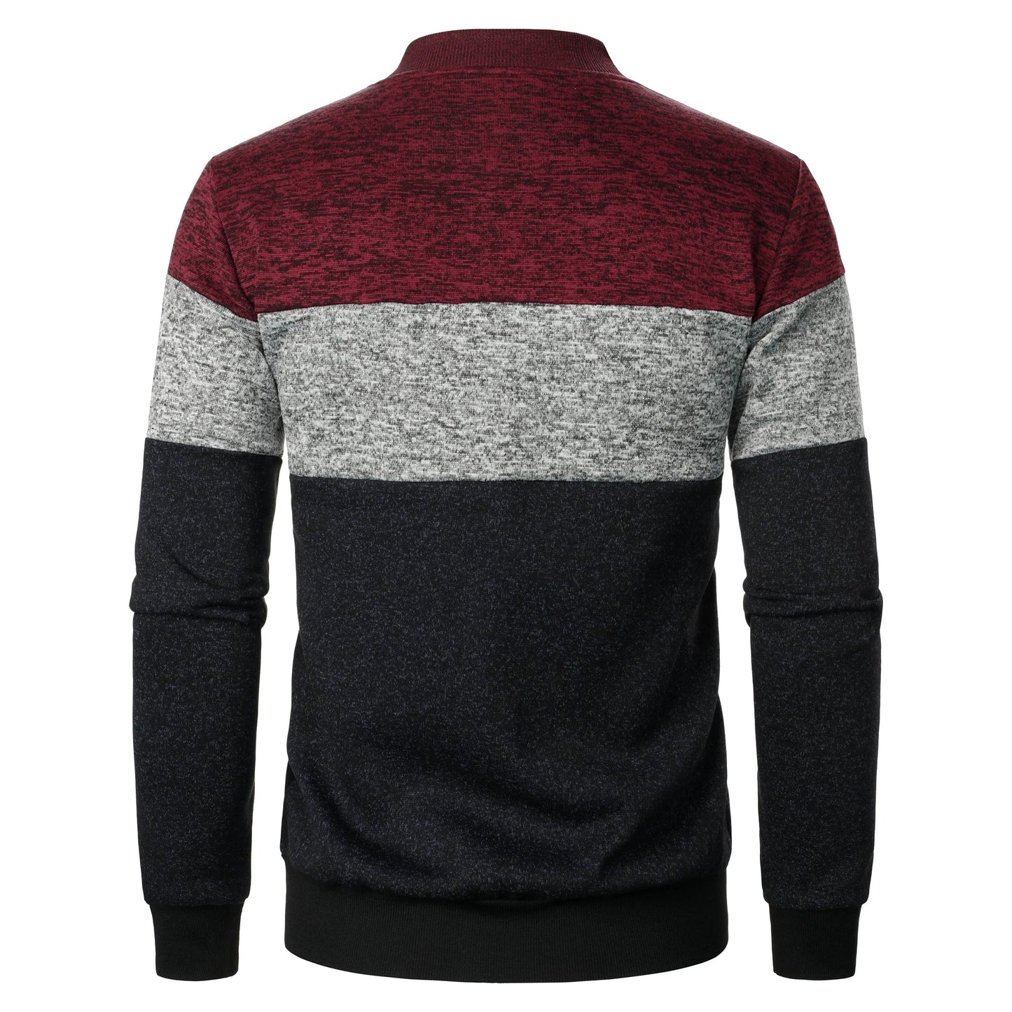 Autumn/winter men’s stand-up collar striped check zipper knit top with fashion color matching