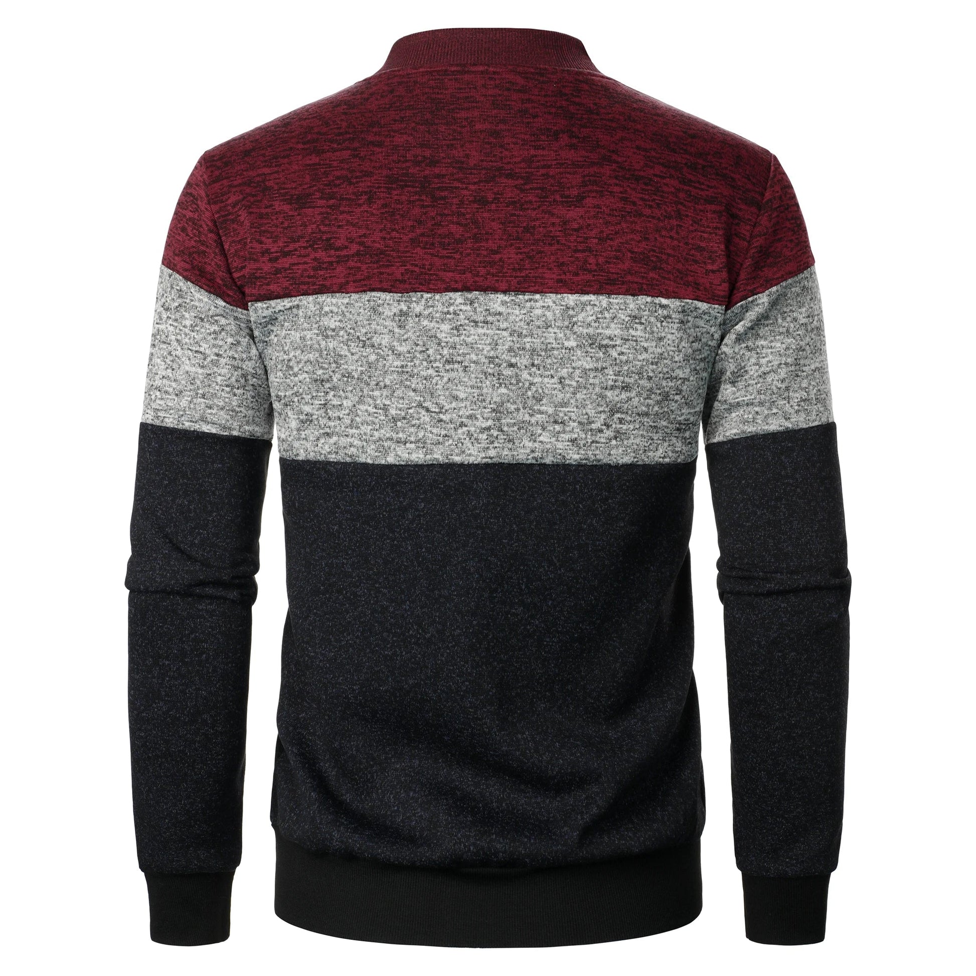 Autumn/winter men’s stand-up collar striped check zipper knit top with fashion color matching