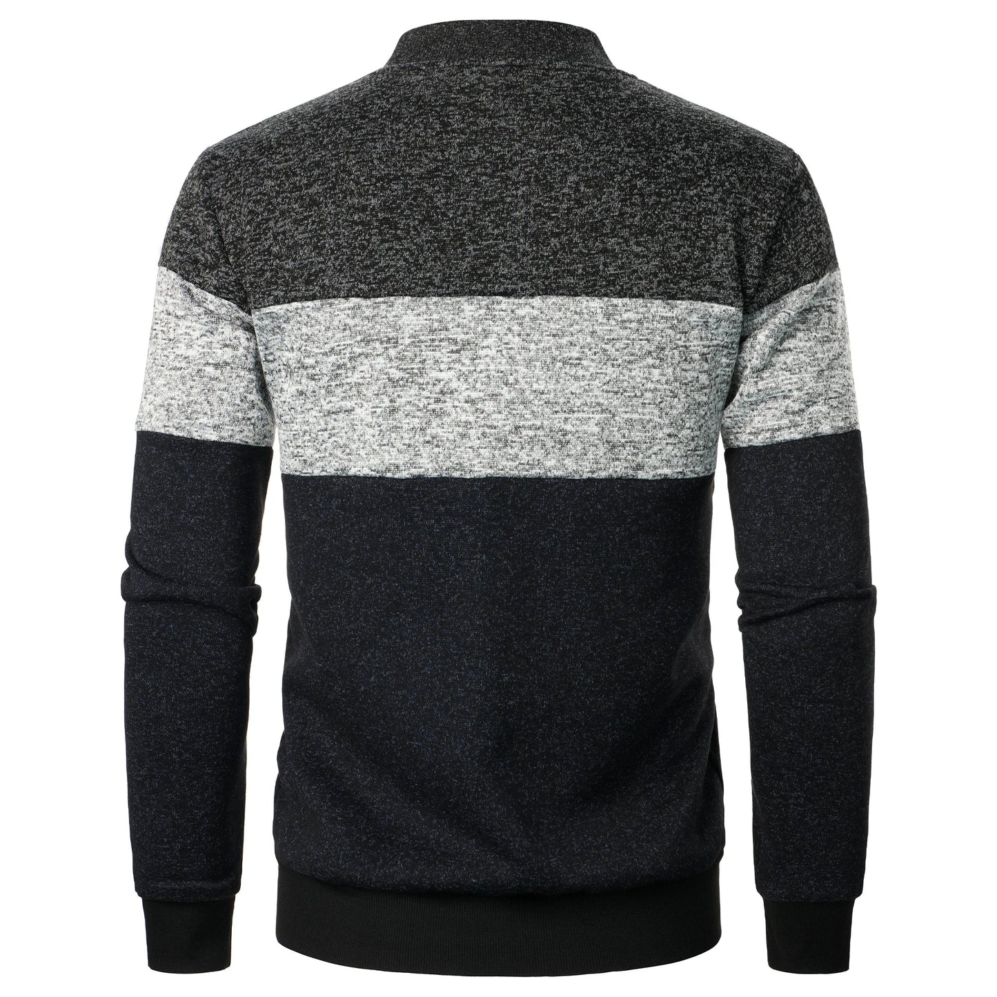 Autumn/winter men’s stand-up collar striped check zipper knit top with fashion color matching