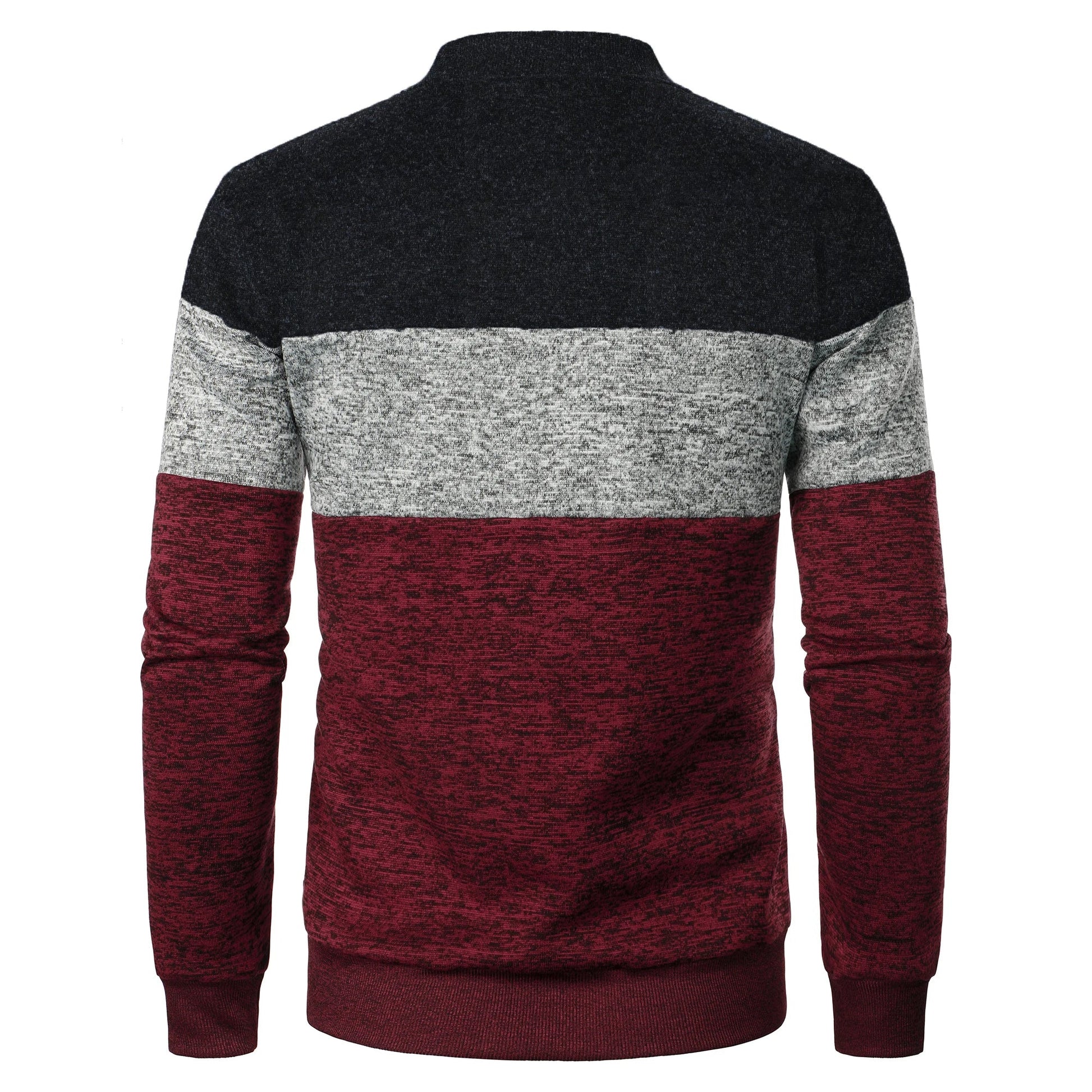 Autumn/winter men’s stand-up collar striped check zipper knit top with fashion color matching