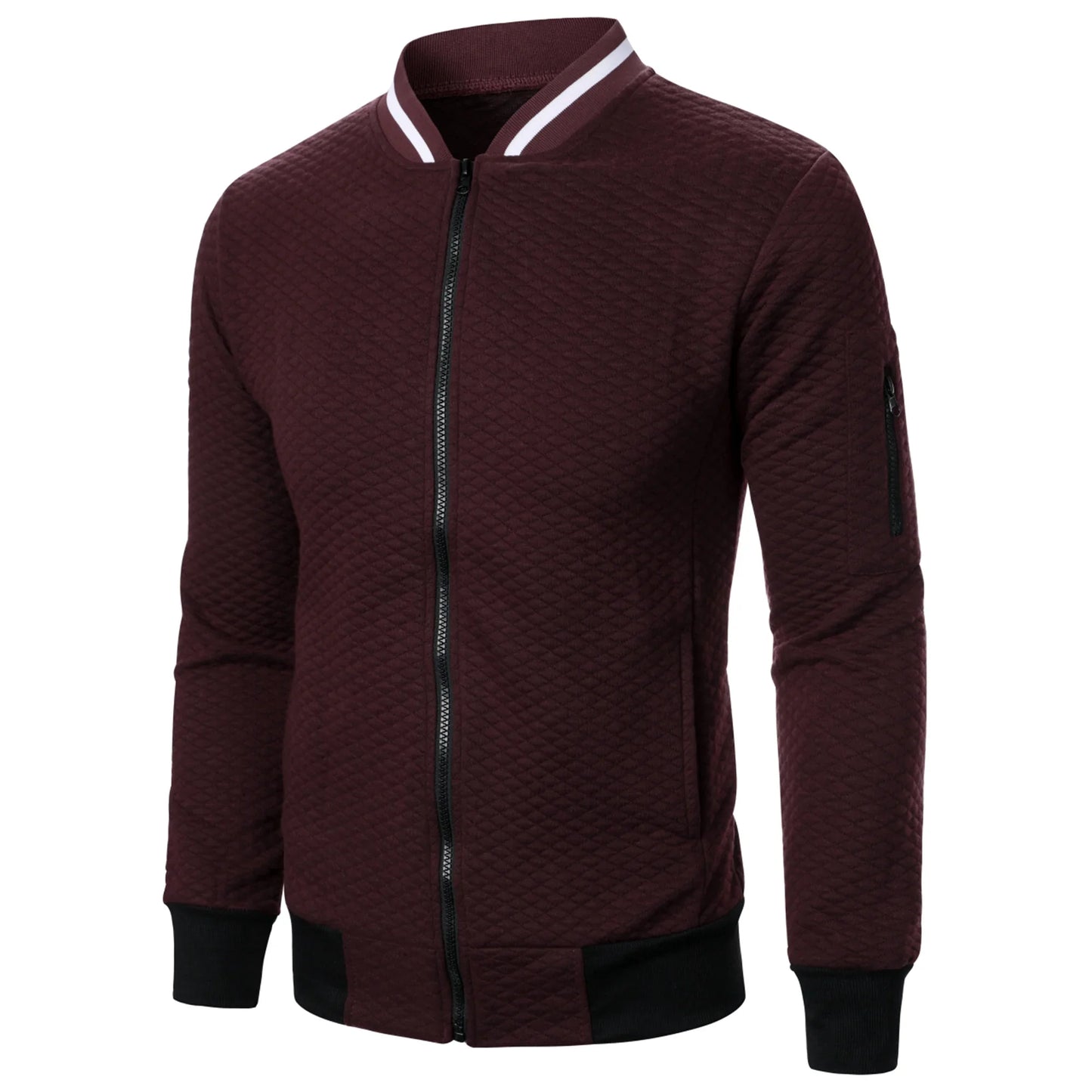 Autumn and winter men’s waffle zipper stand collar casual hoodie top