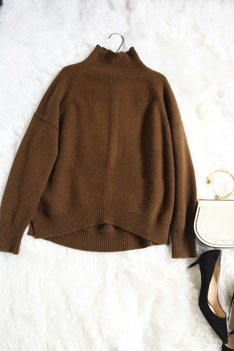 Autumn and Winter New Cashmere Sweater Women’s High-Necked Pullover Loose Thick Sweater Short Paragraph Knit Shirt