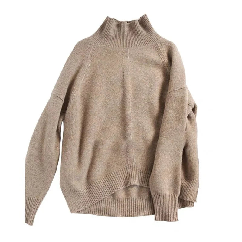 Autumn and Winter New Cashmere Sweater Women’s High-Necked Pullover Loose Thick Sweater Short Paragraph Knit Shirt