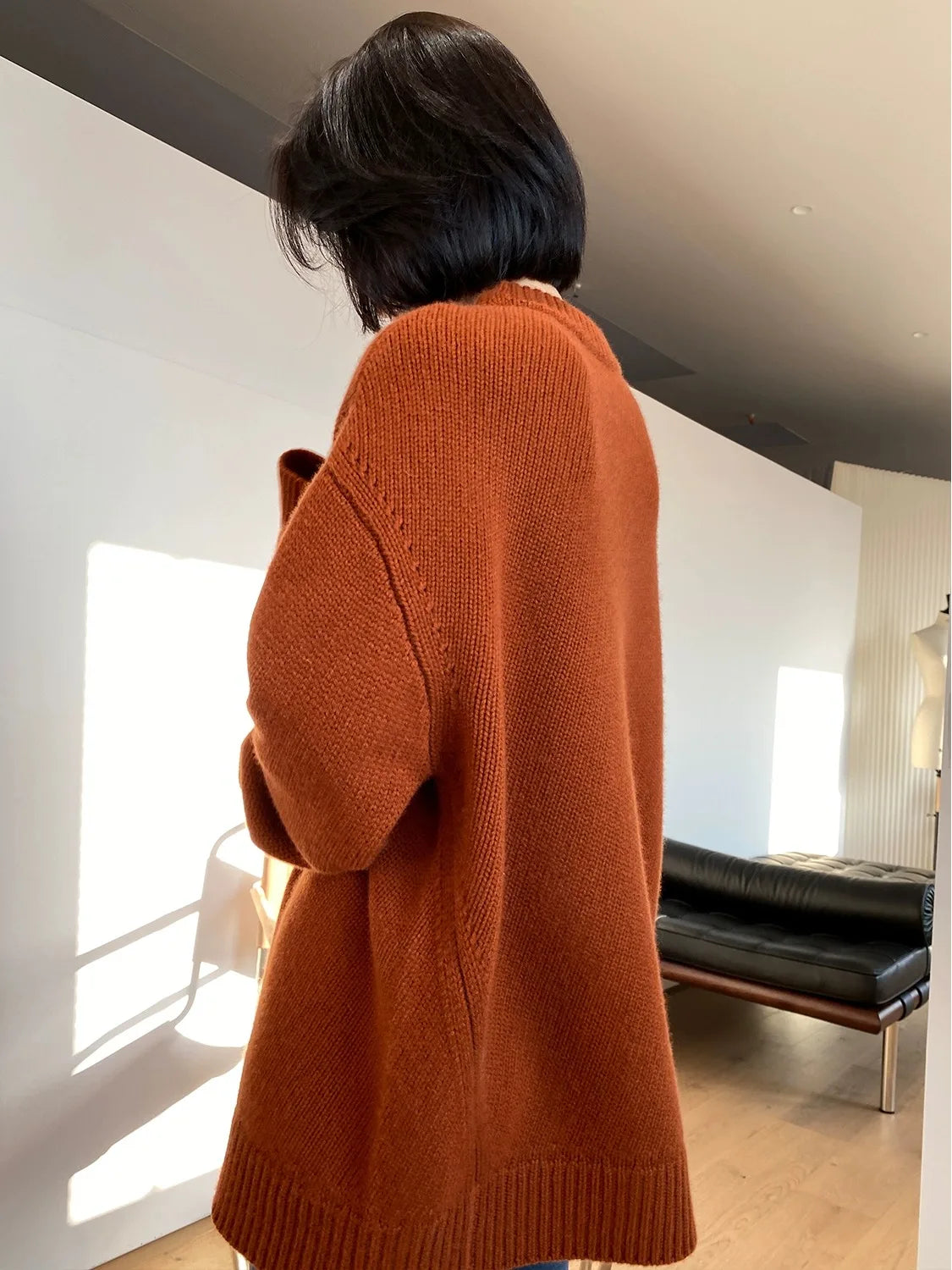 Autumn and winter new round neck 100% pure cashmere sweater pullover women’s thick loose knitting