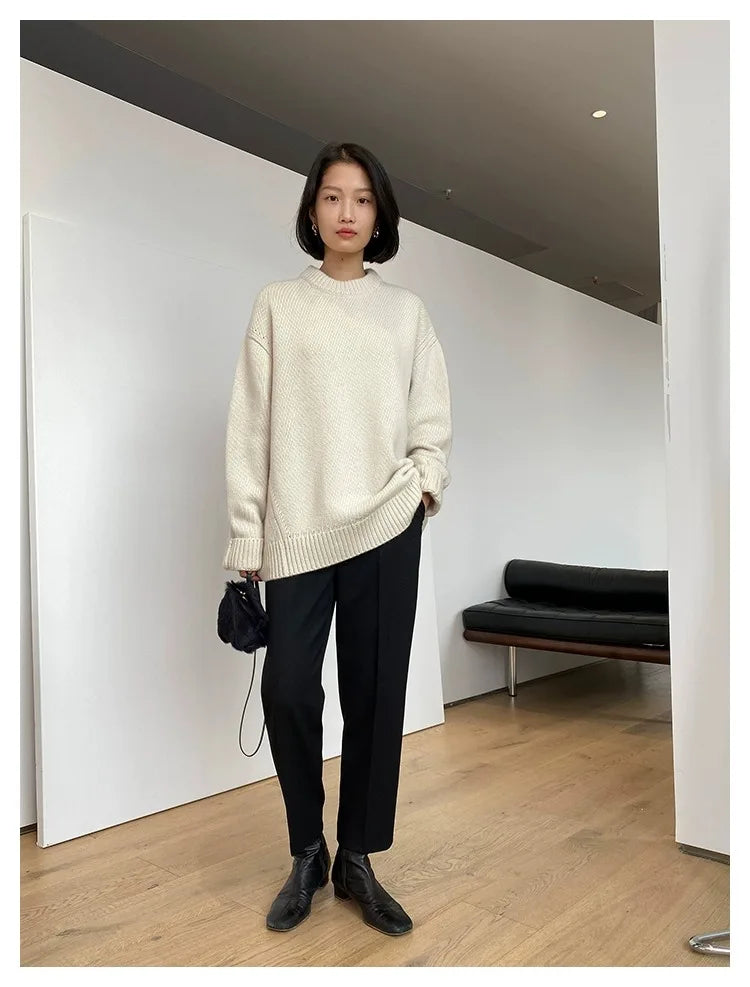 Autumn and winter new round neck 100% pure cashmere sweater pullover women’s thick loose knitting