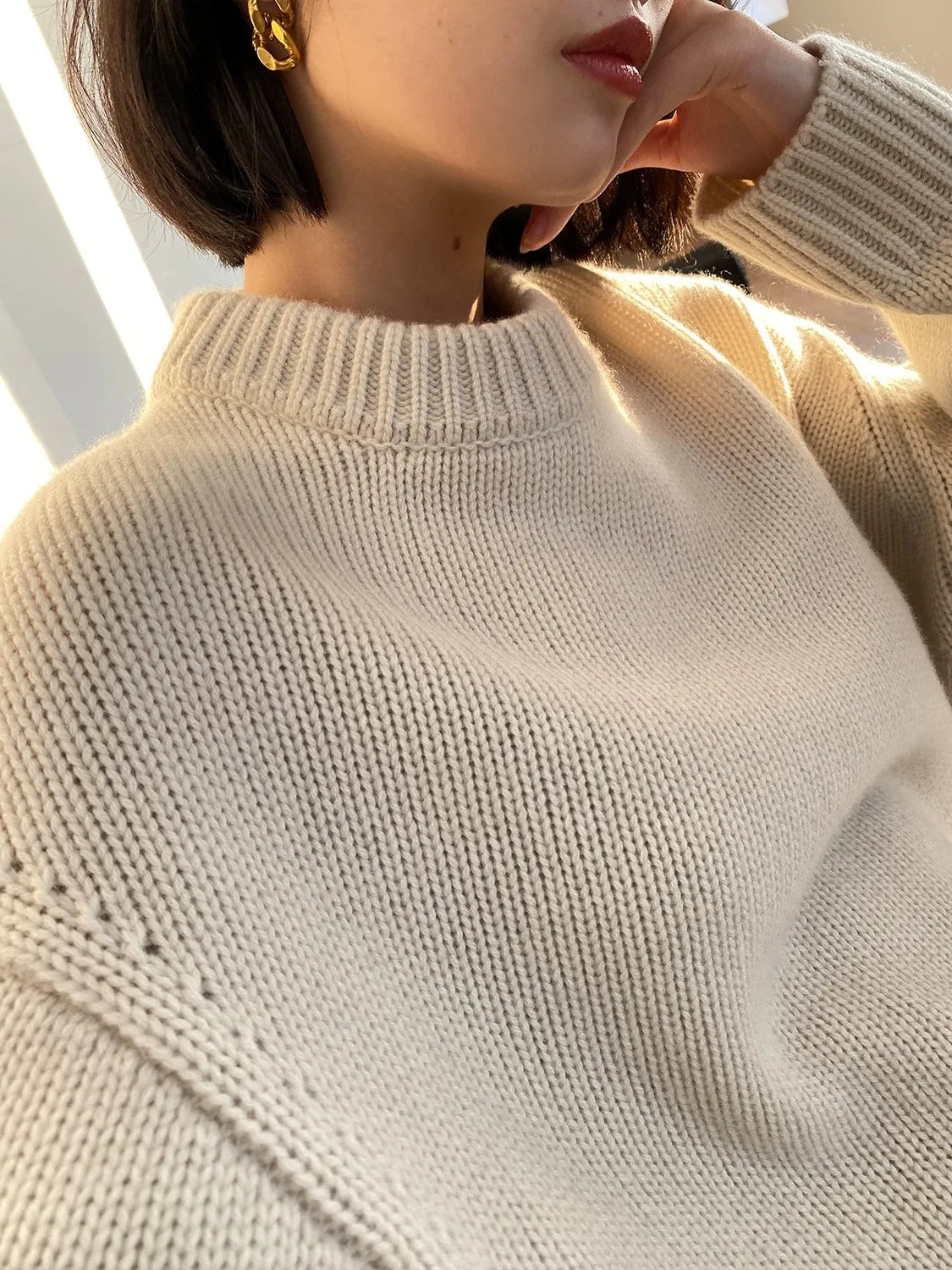 Autumn and winter new round neck 100% pure cashmere sweater pullover women’s thick loose knitting