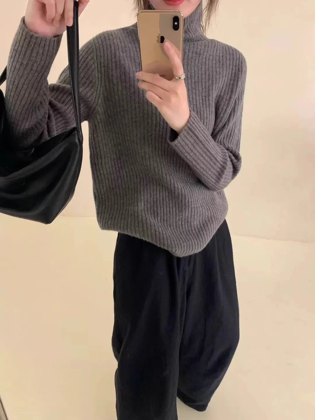 Autumn and winter turtleneck 100 pure cashmere sweater women’s lazy loose pullover sweater knitted wool base shirt