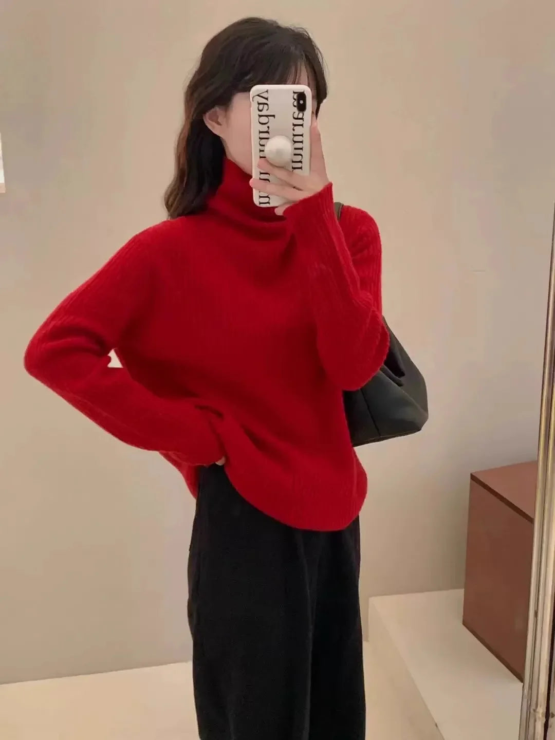 Autumn and winter turtleneck 100 pure cashmere sweater women’s lazy loose pullover sweater knitted wool base shirt